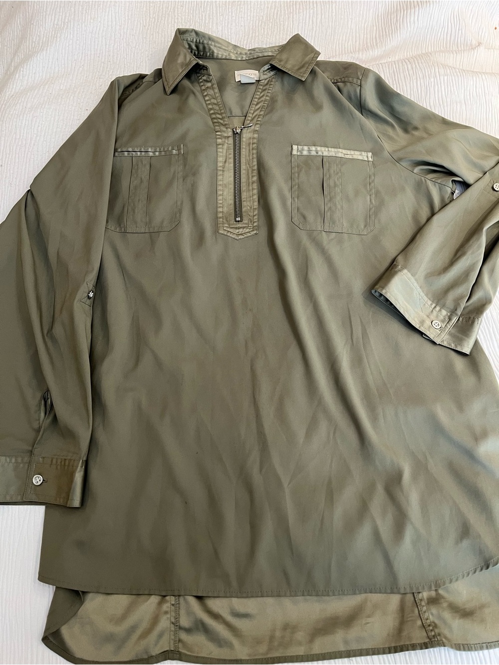 WoMen's Olive Green Long-Sleeve Zip Pullover Shirt Jacket